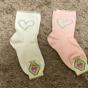 2pc Lot MP Denmark Charming Heart Kids Socks - White & Pink 8 9 10 Shoe Size NWT